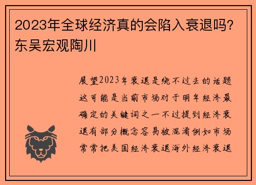 2023年全球经济真的会陷入衰退吗？东吴宏观陶川 